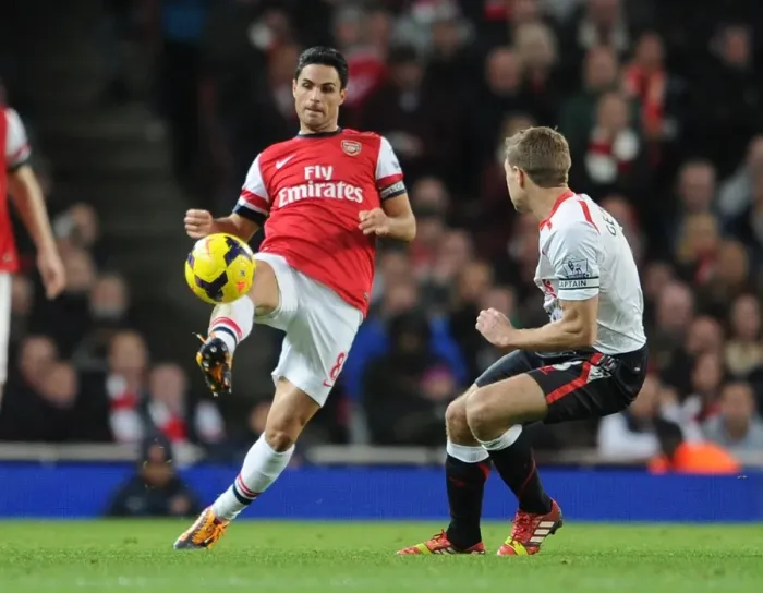 Framed Print : Mikel Arteta (Arsenal) Steven Gerrard (Liverpool). Arsenal 2: 0 Liverpool. Barclays Premier League