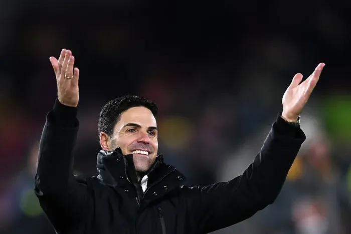 Framed Print : Mikel Arteta Celebrates Arsenal's Premier League Victory at Brentford's Gtech Community Stadium (2023-24) Framed Print : Mikel Arteta Celebrates Arsenal's Premier League Victory at Brentford's Gtech Community Stadium (2023-24)