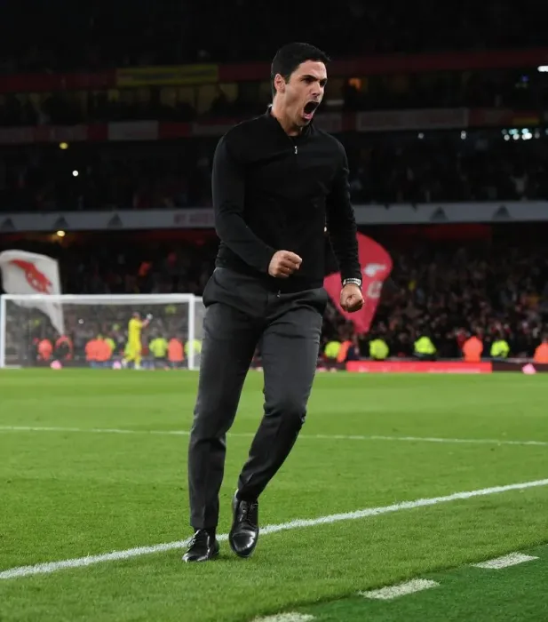 Framed Print : Mikel Arteta Celebrates Arsenal's Premier League Victory Over Liverpool