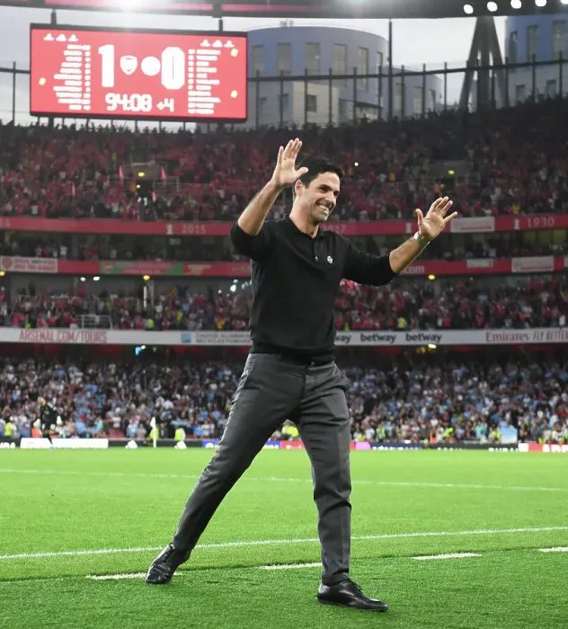 Framed Print : Mikel Arteta Celebrates Arsenal's Victory Over Manchester City (2023-24)