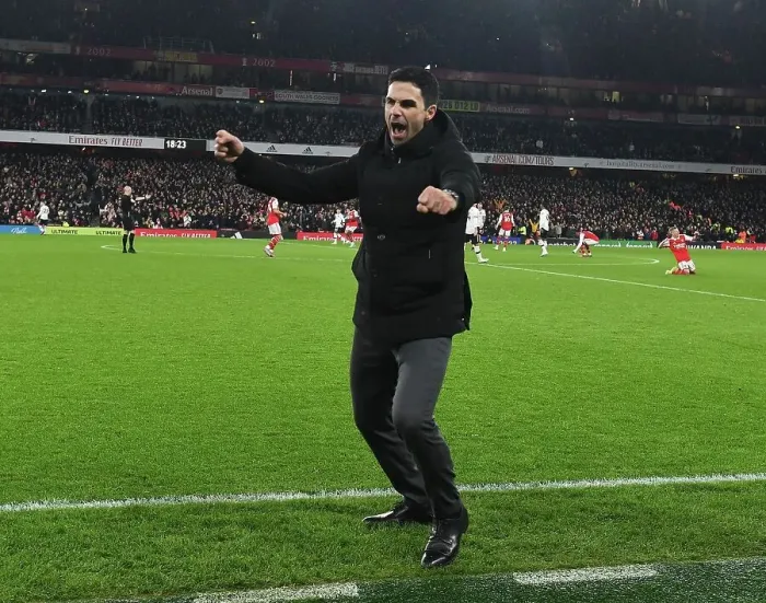 Framed Print : Mikel Arteta Celebrates Arsenal's Victory Over Manchester United in the Premier League Framed Print : Mikel Arteta Celebrates Arsenal's Victory Over Manchester United in the Premier League