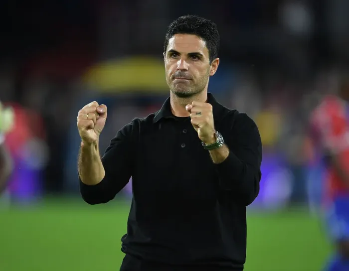 Framed Print : Mikel Arteta Celebrates Arsenal's Win at Crystal Palace: Premier League 2023-24
