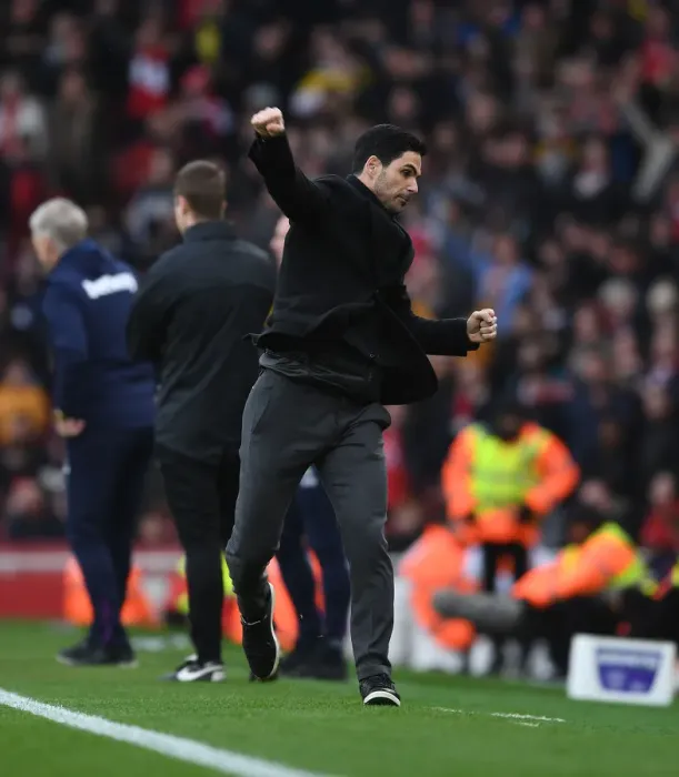 Framed Print : Mikel Arteta Celebrates Arsenal's Win Against West Ham United in the Premier League Framed Print : Mikel Arteta Celebrates Arsenal's Win Against West Ham United in the Premier League