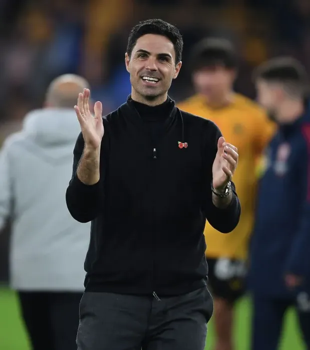 Framed Print : Mikel Arteta Celebrates Arsenal's Win Against Wolverhampton Wanderers in the 2022-23 Premier League