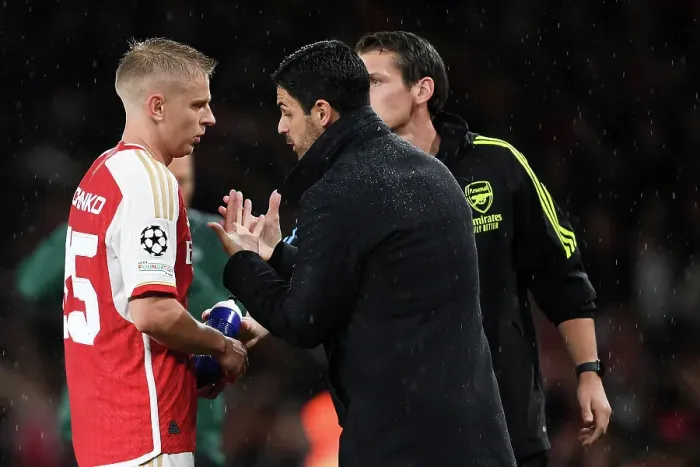 Framed Print : Mikel Arteta Coaches Oleksandr Zinchenko: Arsenal's Champions League Battle against PSV Eindhoven Framed Print : Mikel Arteta Coaches Oleksandr Zinchenko: Arsenal's Champions League Battle against PSV Eindhoven