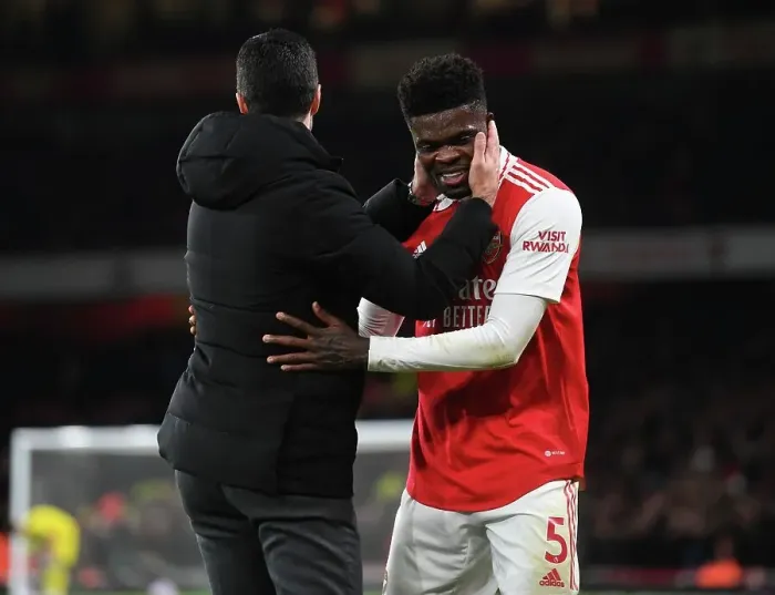 Framed Print : Mikel Arteta Consoles Distressed Thomas Partey After Substitution: A Moment of Comfort and Support at Arsenal vs West Ham (2022-23) Framed Print : Mikel Arteta Consoles Distressed Thomas Partey After Substitution: A Moment of Comfort and Support at Arsenal vs West Ham (2022-23)