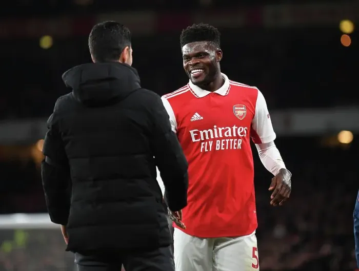 Framed Print : Mikel Arteta Consoles Emotional Thomas Partey After Substitution (Arsenal vs West Ham, 2022-23)