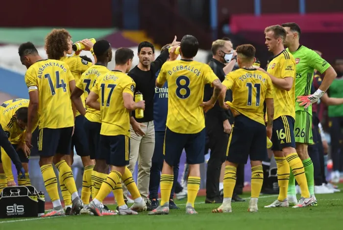Framed Print : Mikel Arteta Directs Arsenal at Aston Villa: July 2020 Premier League Match