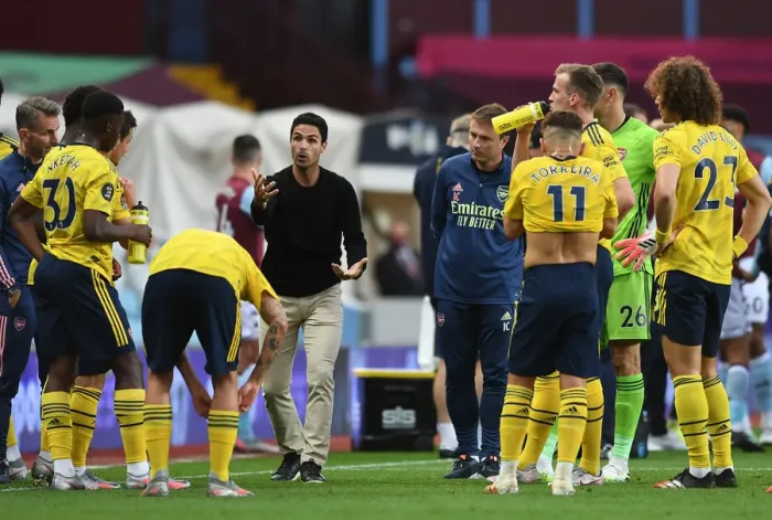Framed Print : Mikel Arteta Directs Arsenal Team During Aston Villa Match, Premier League 2019-2020