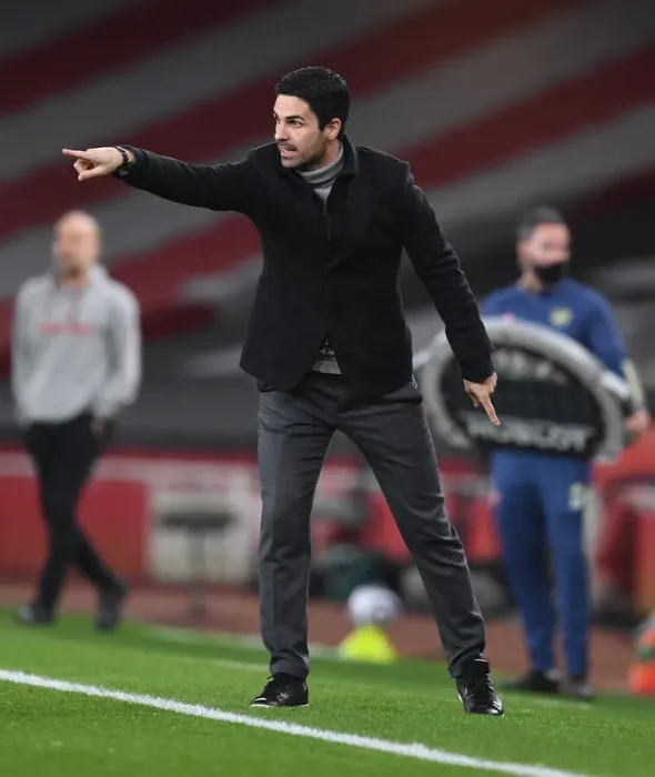 Framed Print : Mikel Arteta Alone at Emirates: Arsenal vs Manchester City, Premier League 2021 (Behind Closed Doors)