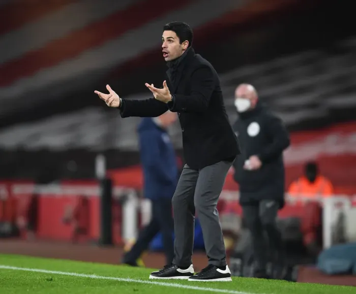 Framed Print : Mikel Arteta at Emirates Stadium: Arsenal vs Crystal Palace, Premier League 2021 (Behind Closed Doors)