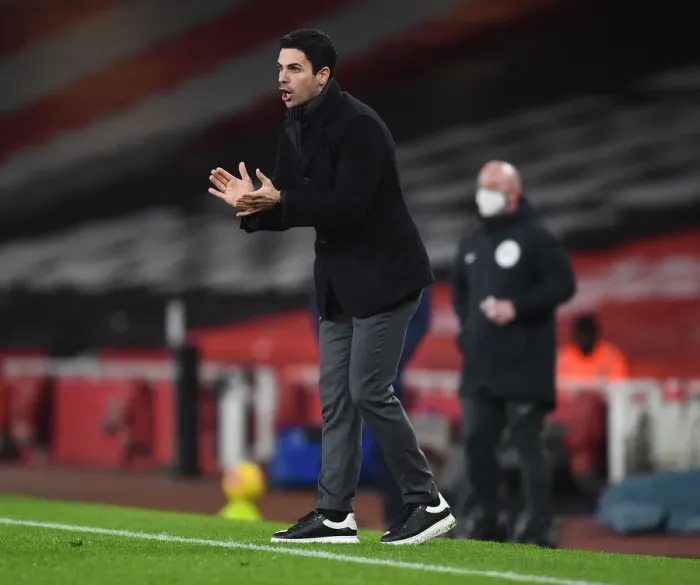 Framed Print : Mikel Arteta at Emirates Stadium: Arsenal vs Crystal Palace, Premier League 2021 (Behind Closed Doors)
