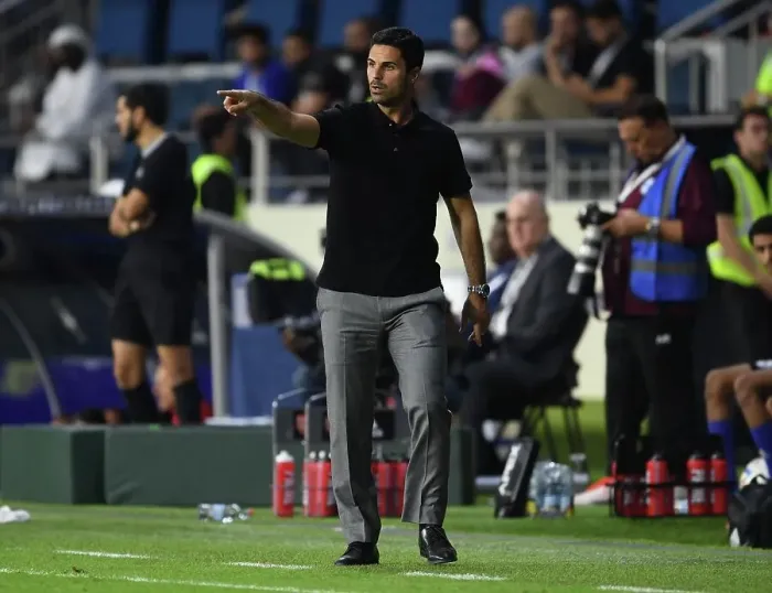 Framed Print : Mikel Arteta Faces Off Against AC Milan in the 2022-23 Dubai Super Cup