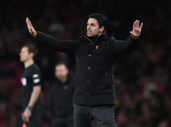 Framed Print : Mikel Arteta Guides Arsenal in Carabao Cup Clash Against Brighton (2022-23)