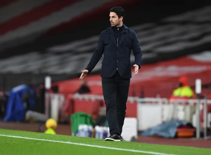 Framed Print : Mikel Arteta Leads Arsenal at Empty Emirates Against Southampton, Premier League 2020-21