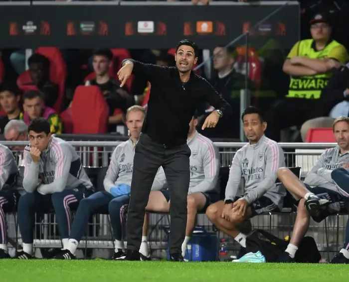 Framed Print : Mikel Arteta Leads Arsenal in Europa League Clash against PSV Eindhoven