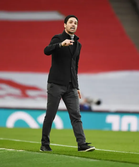 Framed Print : Mikel Arteta Leads Arsenal Against Manchester City in Empty Emirates Stadium, Premier League 2021