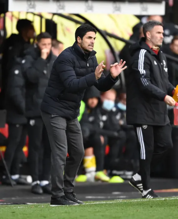 Framed Print : Mikel Arteta Leads Arsenal in Premier League Battle against Watford (2021-22)