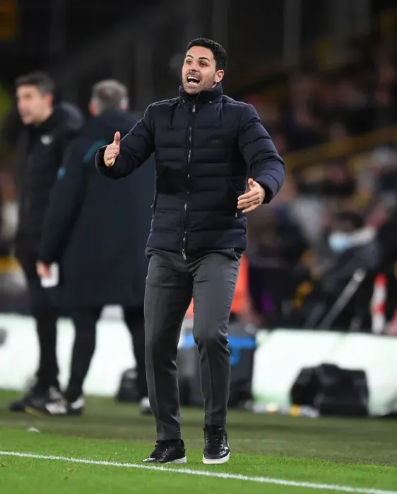 Framed Print : Mikel Arteta at Molineux: Leading Arsenal in the Wolverhampton Clash (Premier League 2021-22)