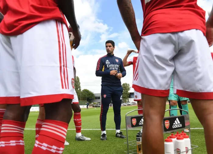 Framed Print : Mikel Arteta Motivates Arsenal Team During Pre-Season Friendly Against Ipswich Town