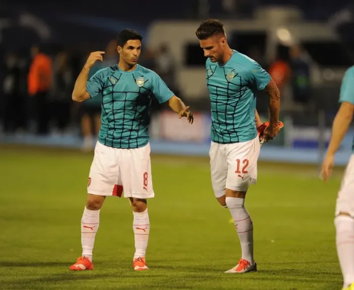 Framed Print : Mikel Arteta and Olivier Giroud: Arsenal's Preparation for UEFA Champions League Clash against Dinamo Zagreb Framed Print : Mikel Arteta and Olivier Giroud: Arsenal's Preparation for UEFA Champions League Clash against Dinamo Zagreb