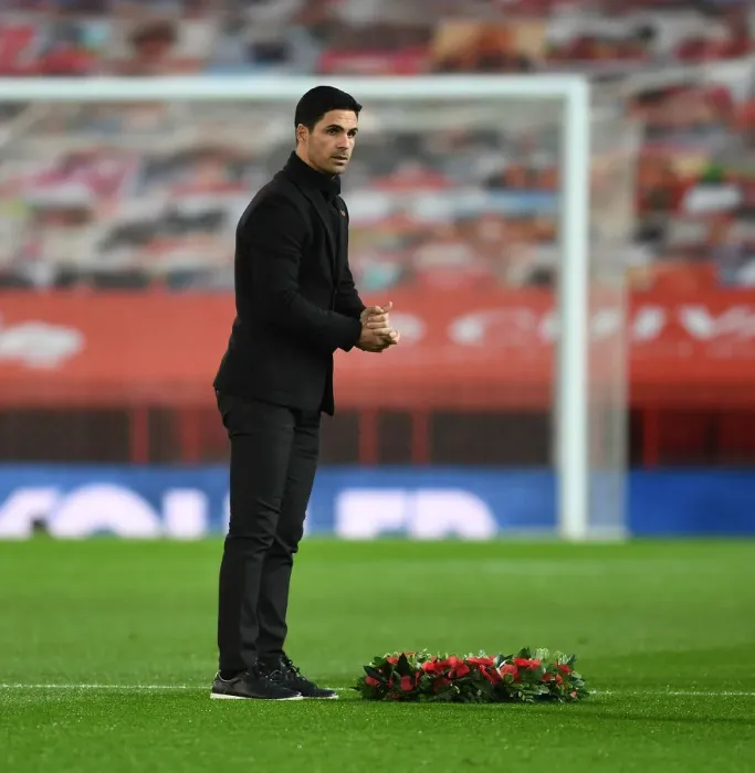 Framed Print : Mikel Arteta Pays Tribute at Empty Old Trafford for Remembrance Day - Arsenal vs Manchester United (2020-21)