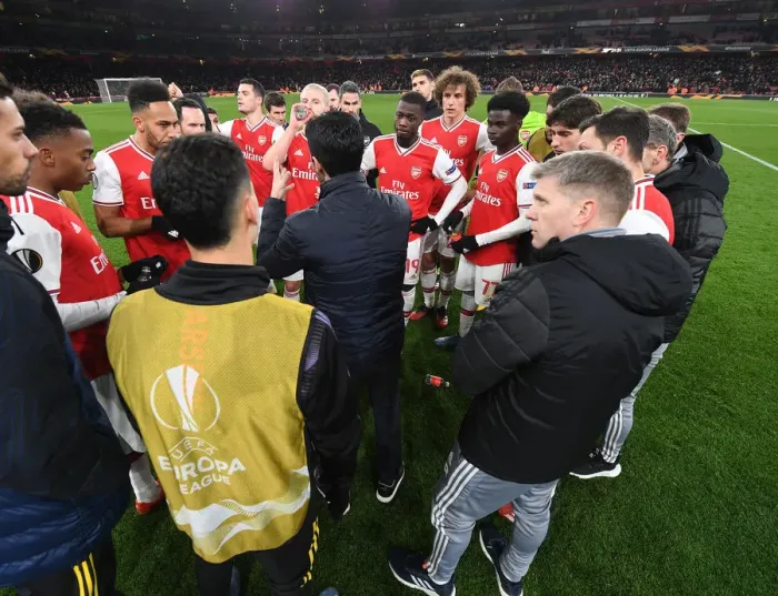 Framed Print : Mikel Arteta Rallies Arsenal Amid Tension: UEFA Europa League Showdown vs Olympiacos (2019-20) Framed Print : Mikel Arteta Rallies Arsenal Amid Tension: UEFA Europa League Showdown vs Olympiacos (2019-20)