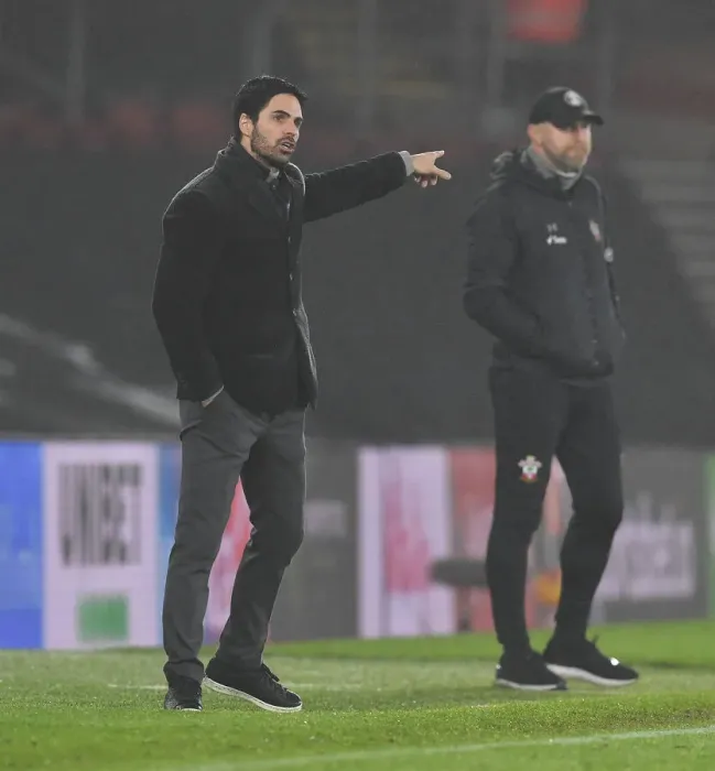 Framed Print : Mikel Arteta at Empty St. Mary's: Arsenal vs. Southampton in the COVID-19 Restricted Premier League (January 2021)