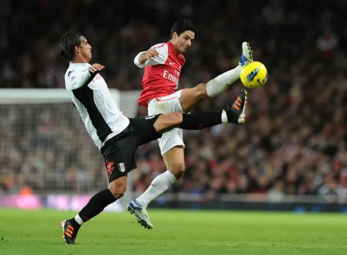 Framed Print : Mikel Arteta vs. Bryan Ruiz: Battle at Emirates Stadium (Arsenal v Fulham, 2011-12)