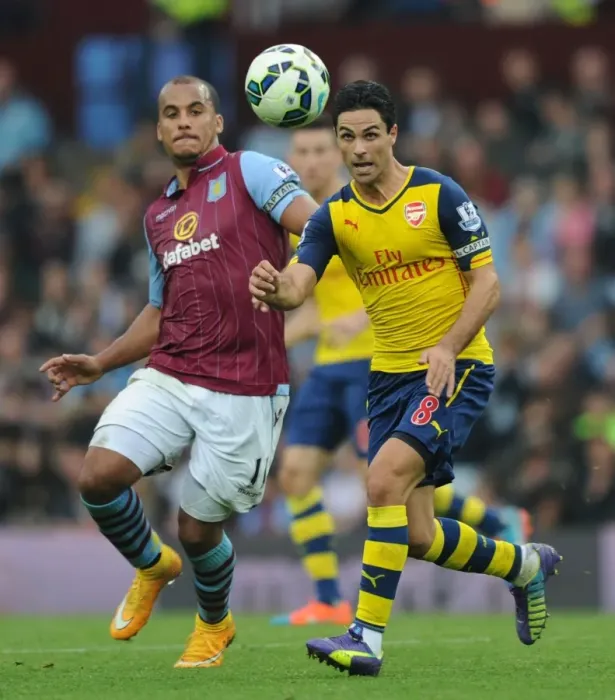 Framed Print : Mikel Arteta vs. Gabby Agbonlahor: Intense Battle in Aston Villa vs. Arsenal Premier League Clash