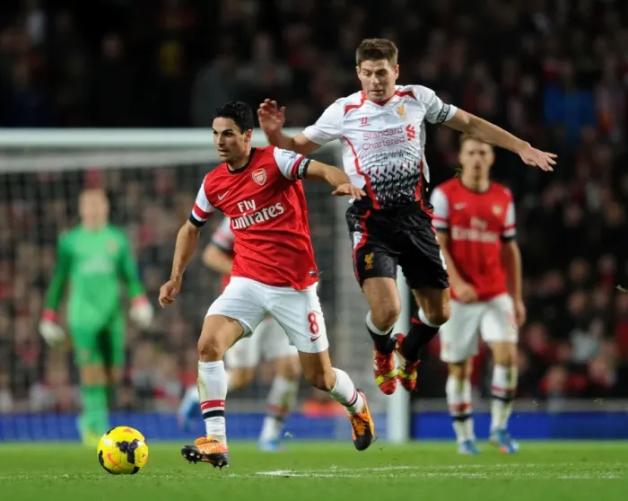 Framed Print : Mikel Arteta vs. Steven Gerrard: Clash of the Titans - Arsenal v Liverpool, Premier League, 2013 Framed Print : Mikel Arteta vs. Steven Gerrard: Clash of the Titans - Arsenal v Liverpool, Premier League, 2013