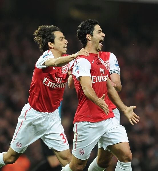 Mikel Arteta, Yossi Benayoun, and Robin van Persie Celebrate Arsenal's Goals Against West Bromwich Albion (2011-12)