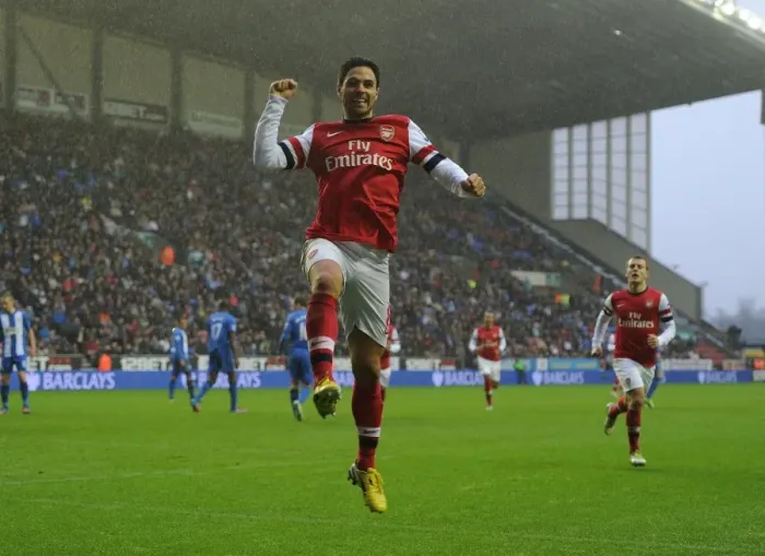 Framed Print : Mikel Arteta's Goal: Wigan Athletic vs. Arsenal, Premier League 2012-13