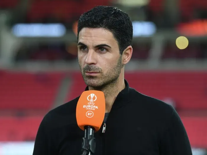Framed Print : Mikel Arteta's Pre-Match Interview: Arsenal FC vs PSV Eindhoven, UEFA Europa League 2022-23