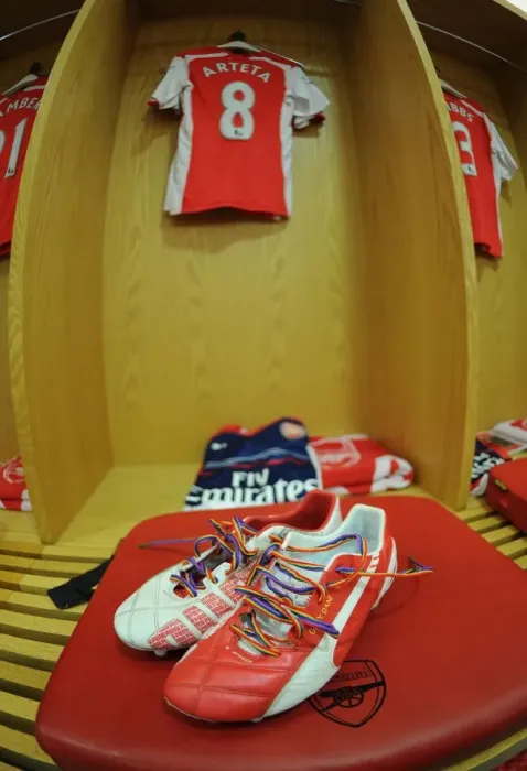 Framed Print : Mikel Arteta's Rainbow Laces: Supporting Diversity at Arsenal (vs Manchester City, 2014-15) Framed Print : Mikel Arteta's Rainbow Laces: Supporting Diversity at Arsenal (vs Manchester City, 2014-15)