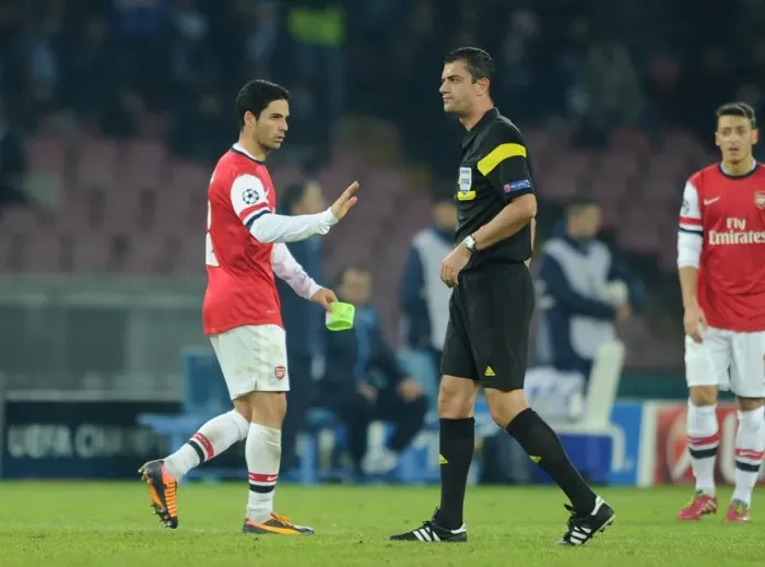 Framed Print : Mikel Arteta's Red Card Moment: Napoli vs. Arsenal, UEFA Champions League, 2013