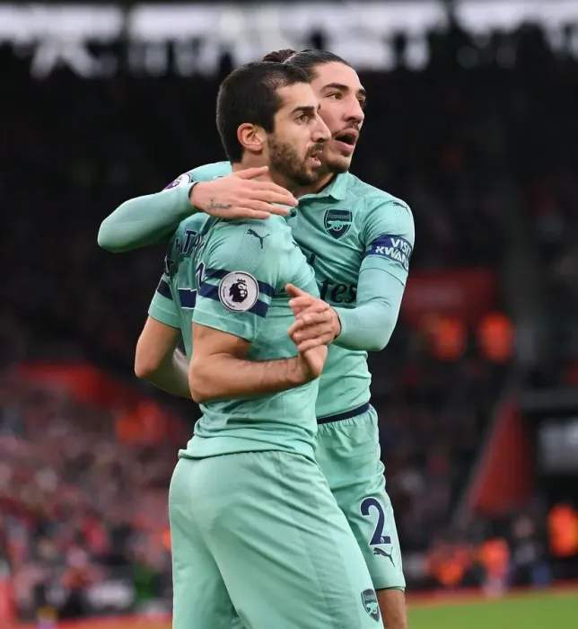 Framed Print : Mkhitaryan and Bellerin Celebrate Arsenal's First Goal Against Southampton (2018-19) Framed Print : Mkhitaryan and Bellerin Celebrate Arsenal's First Goal Against Southampton (2018-19)