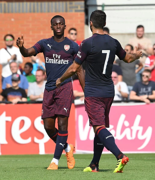 Mkhitaryan and Nketiah Celebrate Goal: Borehamwood vs Arsenal Pre-Season Friendly, 2018