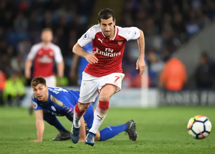 Framed Print : Mkhitaryan Outmaneuvers Dragovic: Leicester vs Arsenal, Premier League Showdown Framed Print : Mkhitaryan Outmaneuvers Dragovic: Leicester vs Arsenal, Premier League Showdown