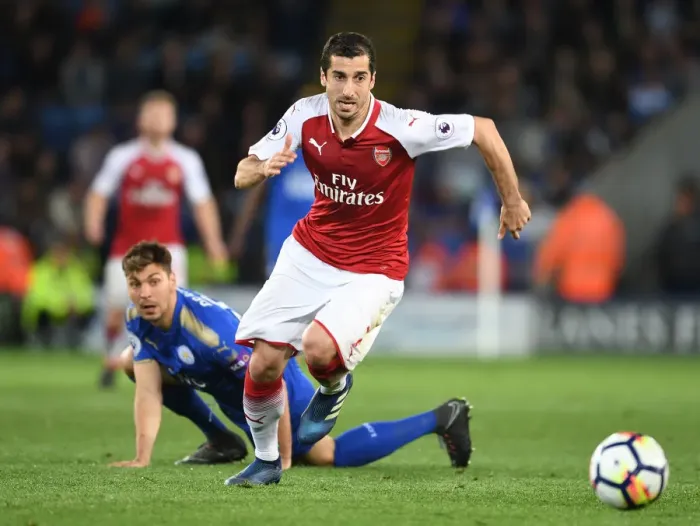 Framed Print : Mkhitaryan Outsmarts Dragovic: Premier League Battle - Arsenal's Star Outmaneuvers Leicester's Defender Framed Print : Mkhitaryan Outsmarts Dragovic: Premier League Battle - Arsenal's Star Outmaneuvers Leicester's Defender