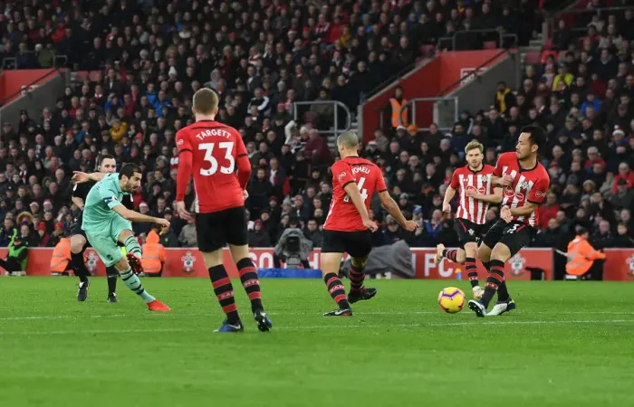 Framed Print : Mkhitaryan Scores Arsenal's Second Goal vs Southampton in Premier League Framed Print : Mkhitaryan Scores Arsenal's Second Goal vs Southampton in Premier League