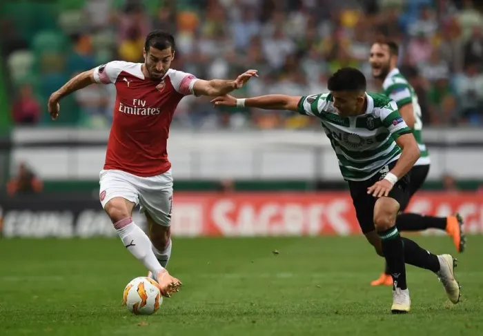 Framed Print : Mkhitaryan vs Acuna: A Europa League Battle at the Estadio Jose Alvalade Framed Print : Mkhitaryan vs Acuna: A Europa League Battle at the Estadio Jose Alvalade
