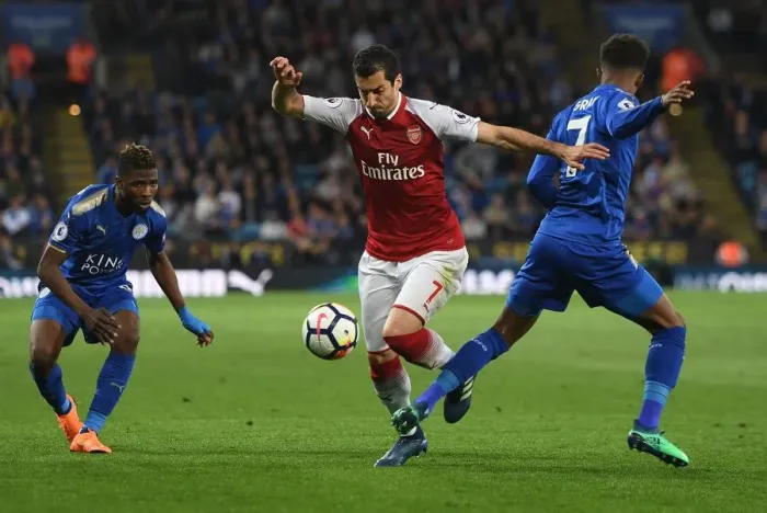 Framed Print : Mkhitaryan vs. Gray: Intense Battle in Leicester City vs. Arsenal Premier League Clash