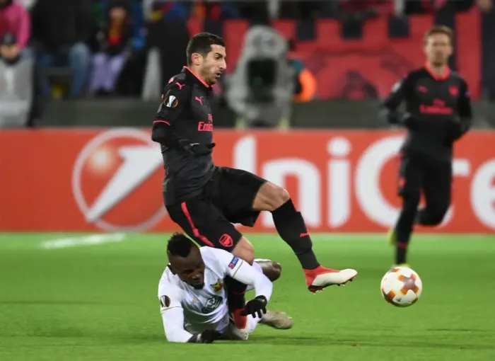 Framed Print : Mkhitaryan vs Mensah: Intense Clash in Ostersund's Europa League Showdown Framed Print : Mkhitaryan vs Mensah: Intense Clash in Ostersund's Europa League Showdown