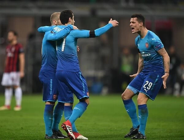 Mkhitaryan, Wilshere, and Xhaka: Celebrating Arsenal's First Goal Against AC Milan in Europa League