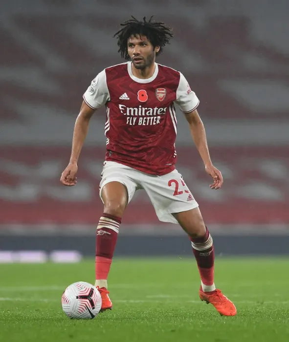 Framed Print : Mohamed Elneny: In Action for Arsenal Against Aston Villa, Premier League 2020-21
