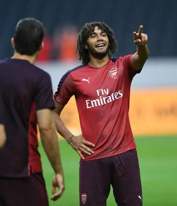 Framed Print : Mohamed Elneny: Arsenal Football Club Training Before Arsenal v SS Lazio Pre-Season Friendly in Stockholm, Sweden, 2018