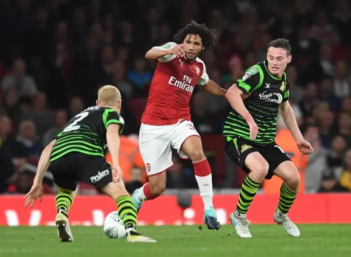Framed Print : Mohamed Elneny (Arsenal) Liam Mandeville (Doncaster) Framed Print : Mohamed Elneny (Arsenal) Liam Mandeville (Doncaster)