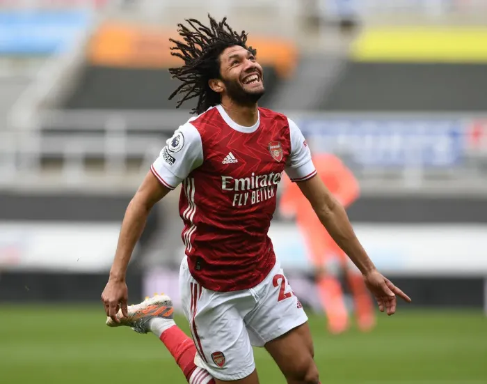 Framed Print : Mohamed Elneny Scores the Winning Goal: Arsenal Secures Victory over Newcastle in Empty St. James Park (2020-21)