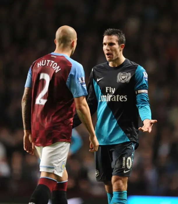 Framed Print : A Moment of Calm: Robin van Persie and Alan Hutton Amidst the Aston Villa vs. Arsenal Intensity (2011-12)
